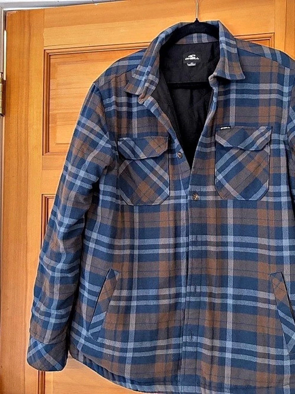 O'Neill Redmond Flannel High Pile Lined Jacket Blue & Brown Medium
